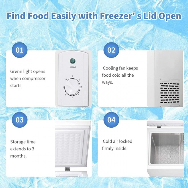 Antarctic Star 5.1 Cu.ft Chest Freezer 6.8¨Hto -4¨Hwith Removable Basket Free Standing Top open Door Compact Freezer with Adjustable 7 Temperature Defrost Water Drain/Power Saving UL Certified (White)