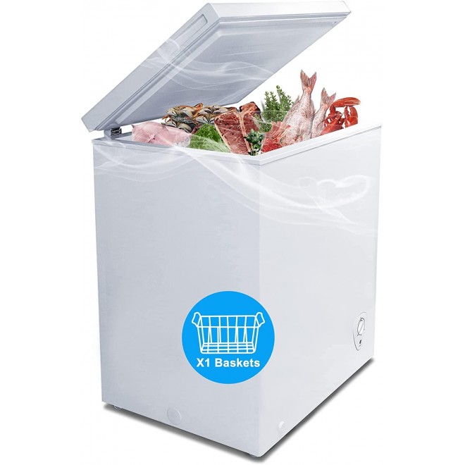 SMETA 3.5 cu ft Chest Freezer, Deep Freezer in Flip-up Lid, Quiet Compact Fridge Freezer, Small & Mini Freezer with Removable Basket, Outdoor Freezer in White