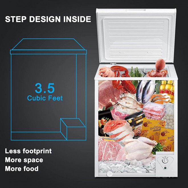 SMETA 3.5 cu ft Chest Freezer, Deep Freezer in Flip-up Lid, Quiet Compact Fridge Freezer, Small & Mini Freezer with Removable Basket, Outdoor Freezer in White