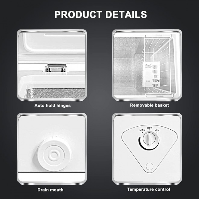 SMETA 3.5 cu ft Chest Freezer, Deep Freezer in Flip-up Lid, Quiet Compact Fridge Freezer, Small & Mini Freezer with Removable Basket, Outdoor Freezer in White