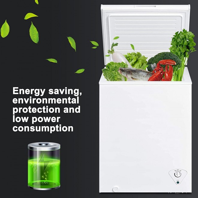 SMETA 3.5 cu ft Chest Freezer, Deep Freezer in Flip-up Lid, Quiet Compact Fridge Freezer, Small & Mini Freezer with Removable Basket, Outdoor Freezer in White