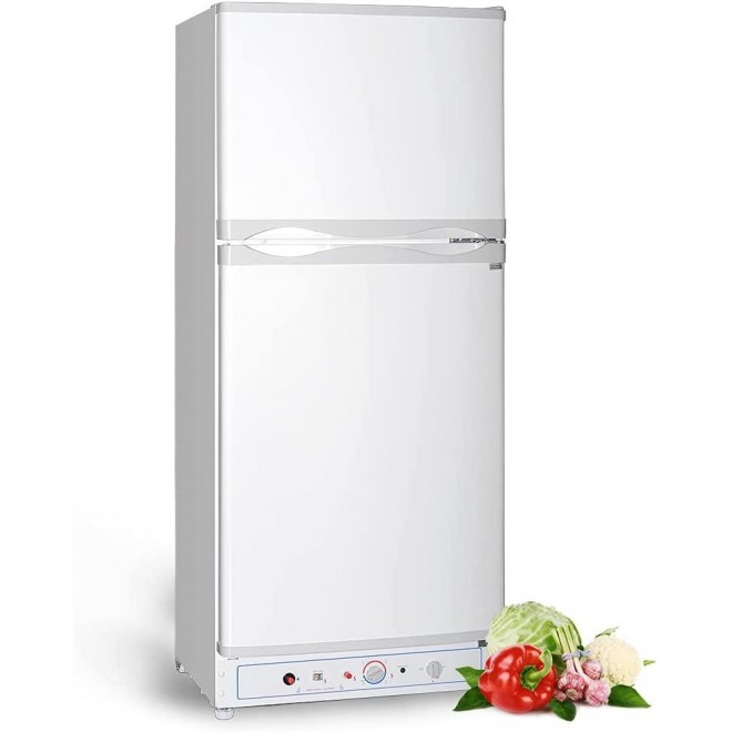 Techomey Propane Refrigerator, Propane Refrigerator With Freezer 12v/110v/Gas Lpg, Propane Refrigerator For Cabin, Propane Refrigerator With Freezer, Propane Refrigerator Off Grid 6.1 Cu. Ft