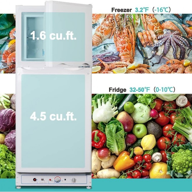 Techomey Propane Refrigerator, Propane Refrigerator With Freezer 12v/110v/Gas Lpg, Propane Refrigerator For Cabin, Propane Refrigerator With Freezer, Propane Refrigerator Off Grid 6.1 Cu. Ft