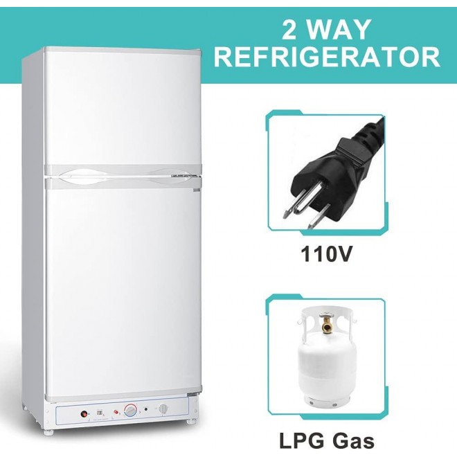 Techomey Propane Refrigerator, Propane Refrigerator With Freezer 12v/110v/Gas Lpg, Propane Refrigerator For Cabin, Propane Refrigerator With Freezer, Propane Refrigerator Off Grid 6.1 Cu. Ft