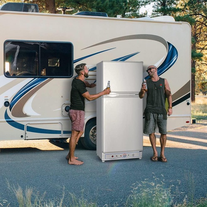 Techomey Propane Refrigerator, Propane Refrigerator With Freezer 12v/110v/Gas Lpg, Propane Refrigerator For Cabin, Propane Refrigerator With Freezer, Propane Refrigerator Off Grid 6.1 Cu. Ft