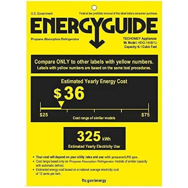 Techomey Propane Refrigerator, Propane Refrigerator With Freezer 12v/110v/Gas Lpg, Propane Refrigerator For Cabin, Propane Refrigerator With Freezer, Propane Refrigerator Off Grid 6.1 Cu. Ft