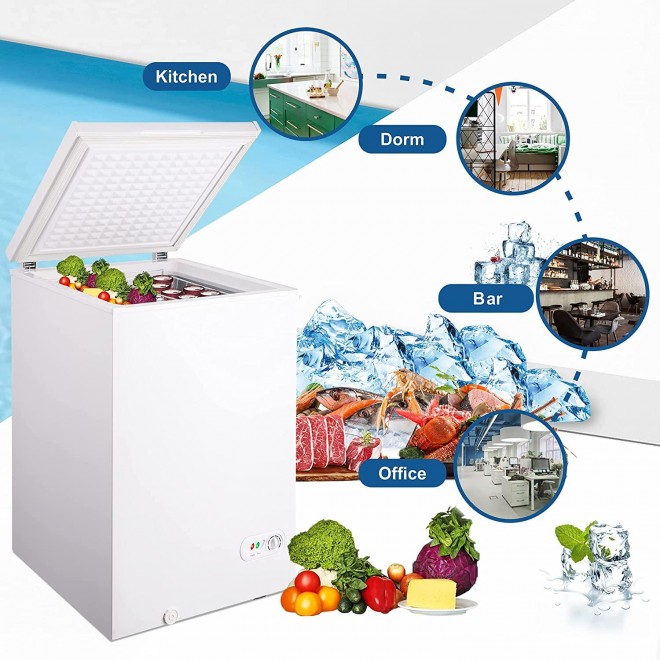 Merax 3.5 Cu Ft Chest Freezer, Compact Deep Freezer with Removable Basket, 7 Temperature Settings for Home Dorm Apartment Basement Food Storage (3.5 Cubic Foot)