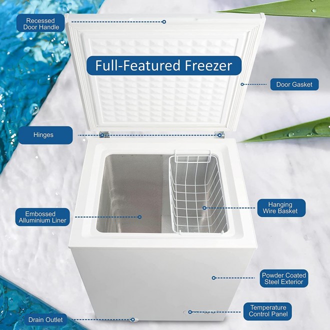Merax 3.5 Cu Ft Chest Freezer, Compact Deep Freezer with Removable Basket, 7 Temperature Settings for Home Dorm Apartment Basement Food Storage (3.5 Cubic Foot)