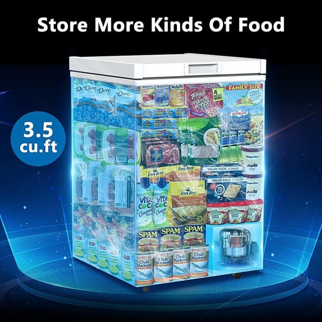 Chest Freezer, 3.5 Cu Ft Compact Deep Freezer With Fast Cooling & Convenient Pulley, Nice For The kitchen Parlor, Small Freezer With Low Noise & Energy Saving, White