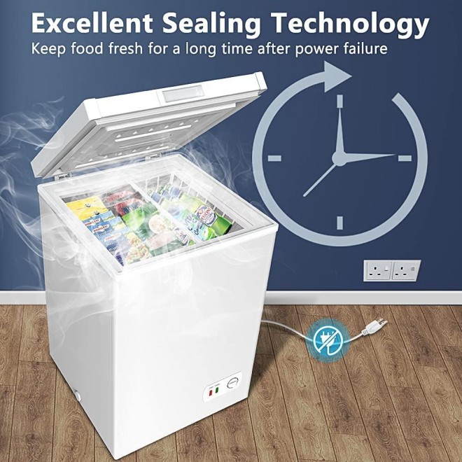Chest Freezer, 3.5 Cu Ft Compact Deep Freezer With Fast Cooling & Convenient Pulley, Nice For The kitchen Parlor, Small Freezer With Low Noise & Energy Saving, White