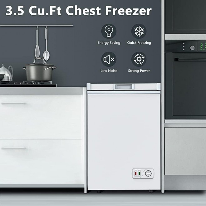 Chest Freezer, 3.5 Cu Ft Compact Deep Freezer With Fast Cooling & Convenient Pulley, Nice For The kitchen Parlor, Small Freezer With Low Noise & Energy Saving, White