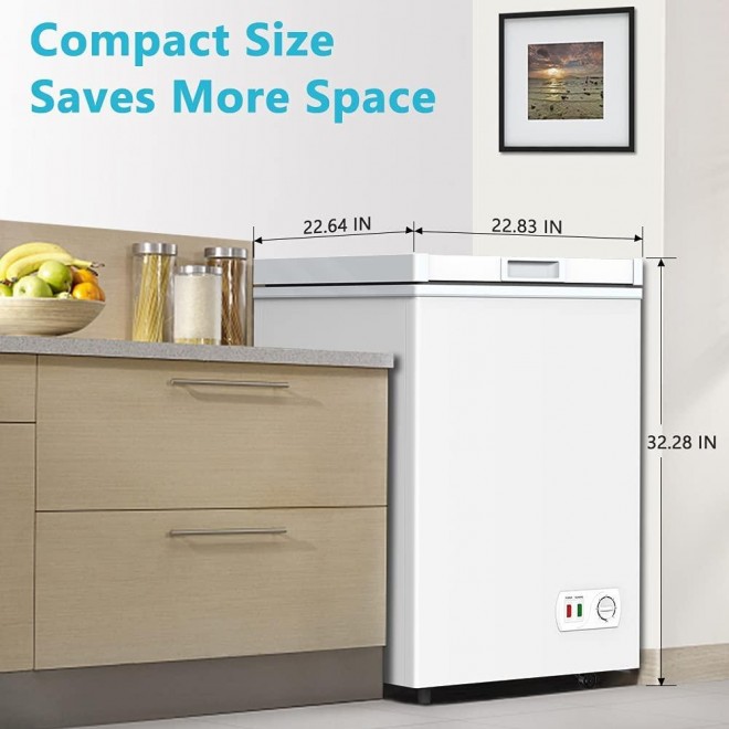 Chest Freezer, 3.5 Cu Ft Compact Deep Freezer With Fast Cooling & Convenient Pulley, Nice For The kitchen Parlor, Small Freezer With Low Noise & Energy Saving, White