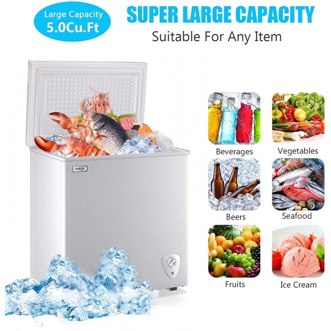 Chest Freezer Deep Freezer for Garage 5.0 Cu.Ft Compact Freezer Only Adjustable 7 Thermostat and Removable Basket Energy Saving for Garage Basement Dorm Apartment Kitchen Business