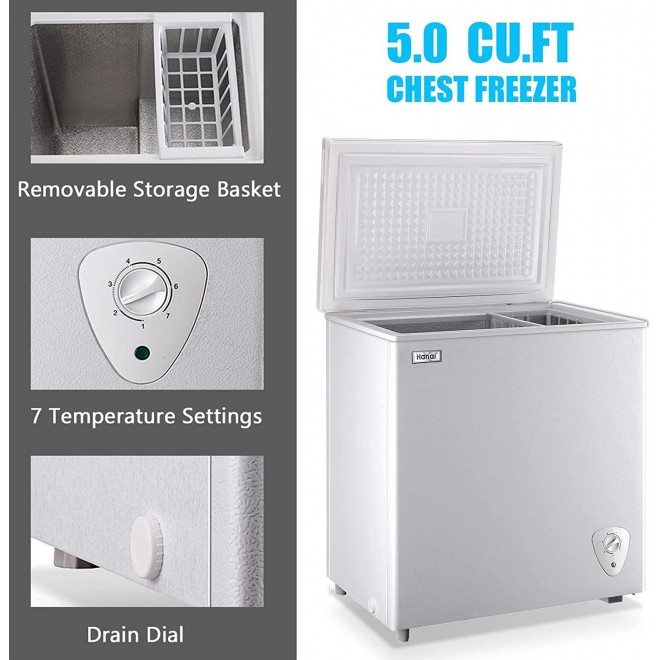 Chest Freezer Deep Freezer for Garage 5.0 Cu.Ft Compact Freezer Only Adjustable 7 Thermostat and Removable Basket Energy Saving for Garage Basement Dorm Apartment Kitchen Business