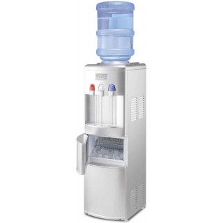 GOFLAME 2 in 1 Water Cooler Dispenser with Built-in Ice Maker Machine, 3 to 5 Gallon Hot and Cold Top Loading Water Dispenser with Control Panel, Child Safety Lock and Removable Drip Tray (Silver)