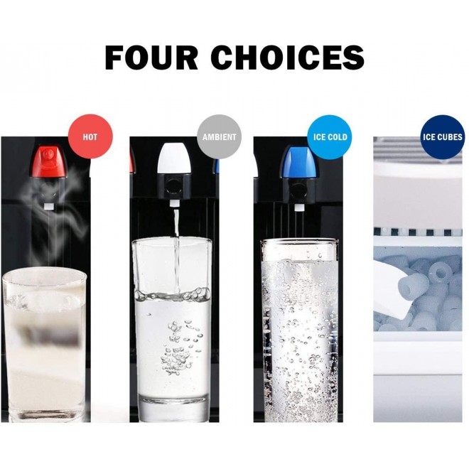 GOFLAME 2 in 1 Water Cooler Dispenser with Built-in Ice Maker Machine, 3 to 5 Gallon Hot and Cold Top Loading Water Dispenser with Control Panel, Child Safety Lock and Removable Drip Tray (Silver)