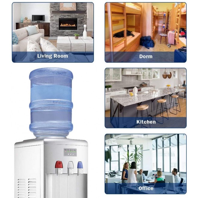 GOFLAME 2 in 1 Water Cooler Dispenser with Built-in Ice Maker Machine, 3 to 5 Gallon Hot and Cold Top Loading Water Dispenser with Control Panel, Child Safety Lock and Removable Drip Tray (Silver)