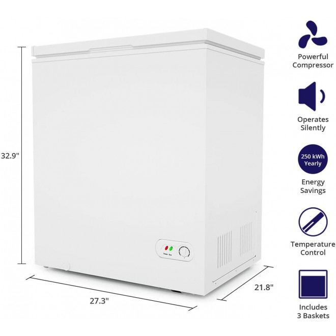Northair Chest Freezer - 5 Cu Ft with 3 Removable Baskets - Reach In Freezer Chest - Quiet Compact Freezer - 7 Temperature Settings - White