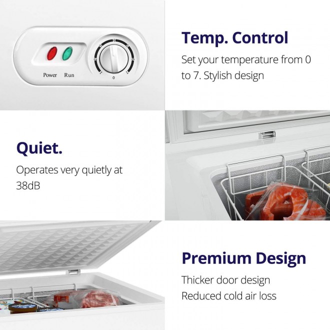Northair Chest Freezer - 5 Cu Ft with 3 Removable Baskets - Reach In Freezer Chest - Quiet Compact Freezer - 7 Temperature Settings - White