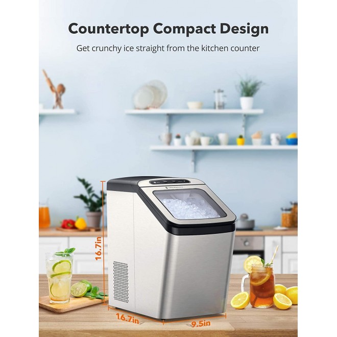 Nugget Ice Maker for Countertop, TAOTRONIC Sonic Ice Maker Machine, Makes 26lb Nugget Ice per Day, 3.3lb Ice Bin and Scoop for Home Office, Self-Cleaning