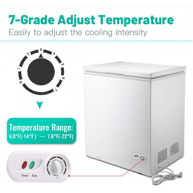 Antarctic Star 5.0 Cu.ft Chest Freezer 6.8℉to -4℉with Removable Basket Free Standing Top open Door Compact Freezer with Adjustable 7 Temperature Defrost Water Drain/Power Saving UL Certified White