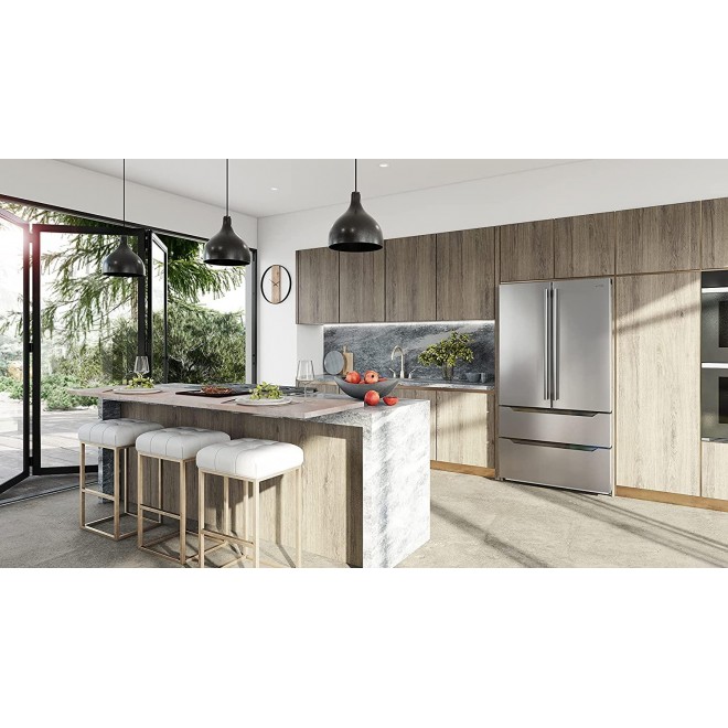 KoolMore RS-FR22 Counter Depth 22.5 Cu.Ft French Door Refrigerator with Automatic Ice Maker Stainless-Steel Fridge, Silver