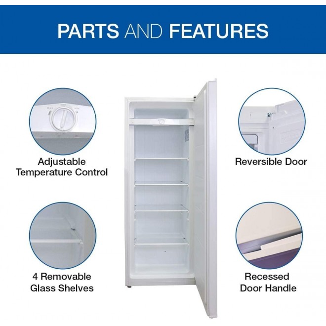 Koolatron Compact Upright Freezer with 5.3 Cubic Feet Capacity - Space-Saving Slim Design Deep freezer for Home, Apartment, Condo, Cabin and Basement - White