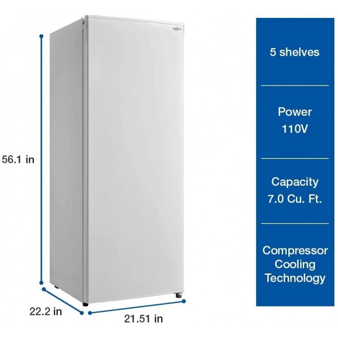 Koolatron Compact Upright Freezer with 5.3 Cubic Feet Capacity - Space-Saving Slim Design Deep freezer for Home, Apartment, Condo, Cabin and Basement - White