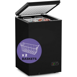 Chest Freezer-3.5 cf Removable Wire Basket Organizer, from 6.8℉ to -4℉ Free Standing Compact Fridge Freezer for Home/Kitchen/Office/Bar (3.5 cubic feet, BLACK)