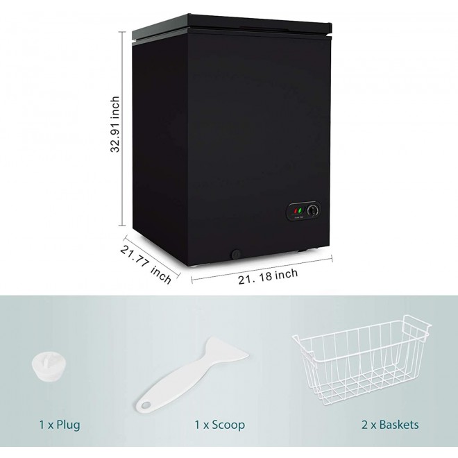 Chest Freezer-3.5 cf Removable Wire Basket Organizer, from 6.8℉ to -4℉ Free Standing Compact Fridge Freezer for Home/Kitchen/Office/Bar (3.5 cubic feet, BLACK)