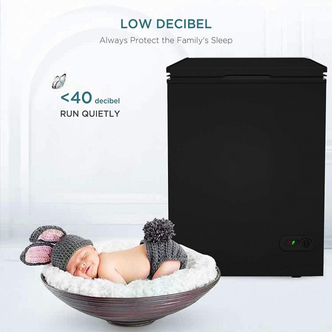 Chest Freezer-3.5 cf Removable Wire Basket Organizer, from 6.8℉ to -4℉ Free Standing Compact Fridge Freezer for Home/Kitchen/Office/Bar (3.5 cubic feet, BLACK)