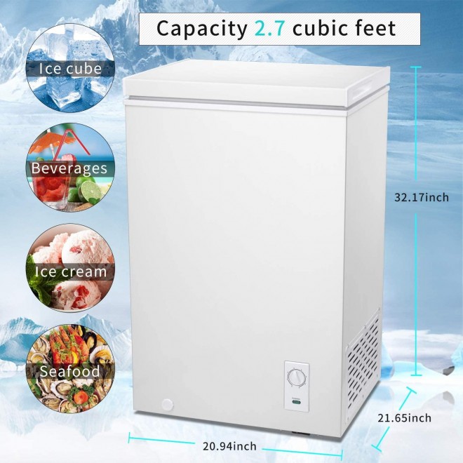 SWHOME Chest Freezer Compact - 2.7/5.0 Cu.ft Small Deep Freezer Spare Freezer with Free-Standing Door Adjustable Thermostat Removable Basket