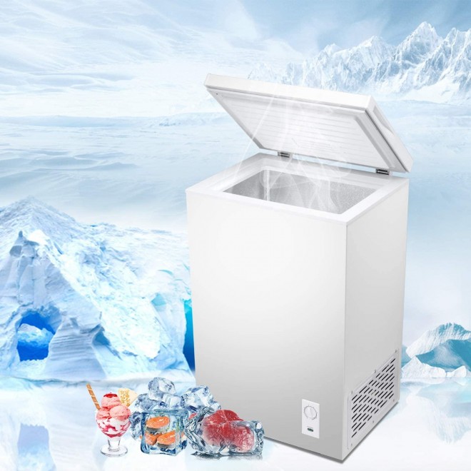 SWHOME Chest Freezer Compact - 2.7/5.0 Cu.ft Small Deep Freezer Spare Freezer with Free-Standing Door Adjustable Thermostat Removable Basket