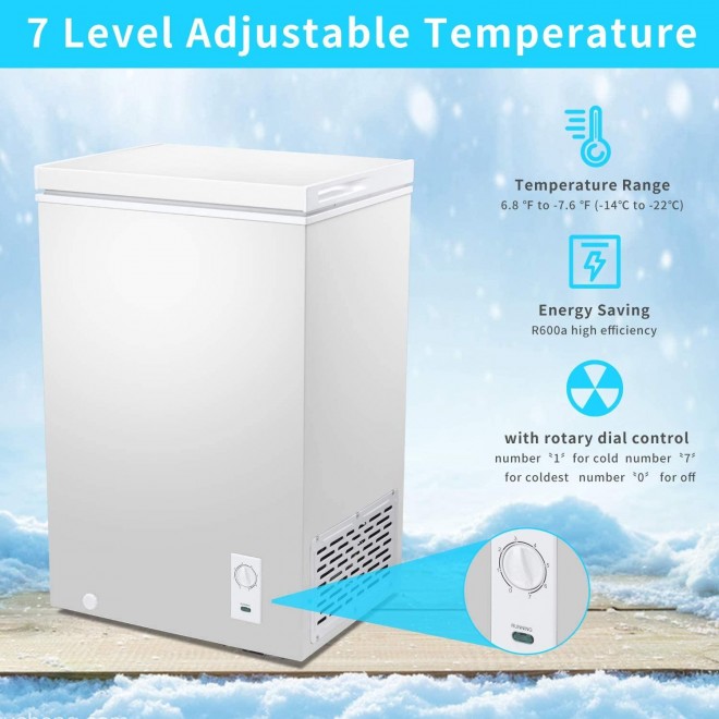 SWHOME Chest Freezer Compact - 2.7/5.0 Cu.ft Small Deep Freezer Spare Freezer with Free-Standing Door Adjustable Thermostat Removable Basket