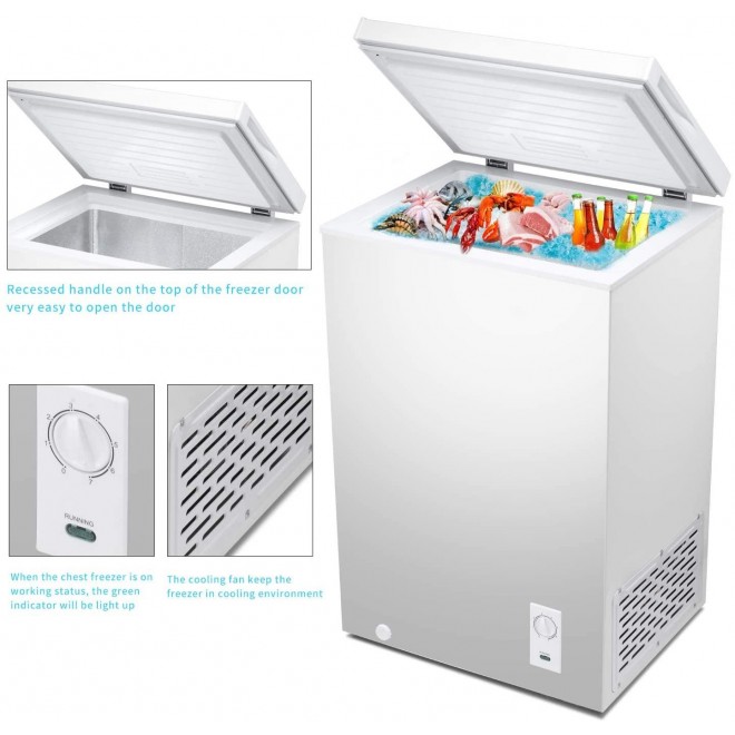 SWHOME Chest Freezer Compact - 2.7/5.0 Cu.ft Small Deep Freezer Spare Freezer with Free-Standing Door Adjustable Thermostat Removable Basket