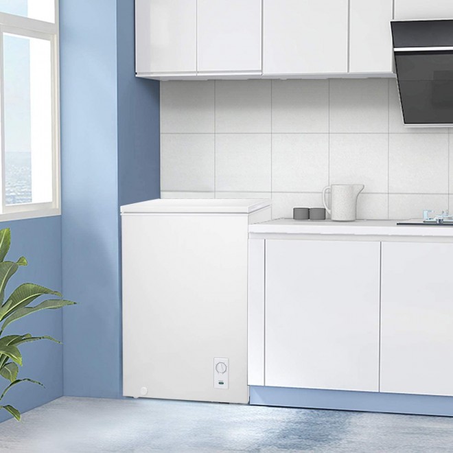 SWHOME Chest Freezer Compact - 2.7/5.0 Cu.ft Small Deep Freezer Spare Freezer with Free-Standing Door Adjustable Thermostat Removable Basket