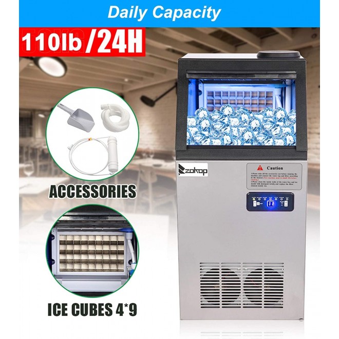 JEERBLY Nugget Ice Maker for Countertop, 110lbs/Day Commercial Ice Maker Machine with 24lbs Ice Storage Capacity, 36pcs Ice Cubes in 11min Crunchy Pebble Ice Maker Automatic Water Refill