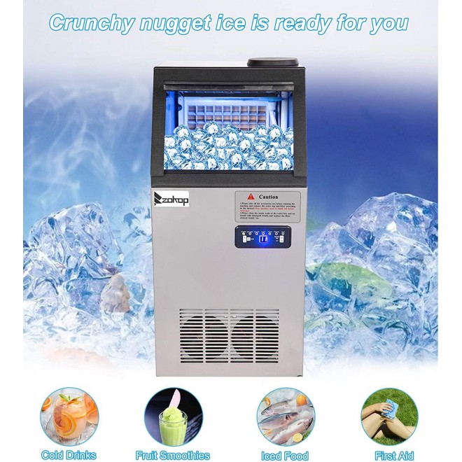 JEERBLY Nugget Ice Maker for Countertop, 110lbs/Day Commercial Ice Maker Machine with 24lbs Ice Storage Capacity, 36pcs Ice Cubes in 11min Crunchy Pebble Ice Maker Automatic Water Refill