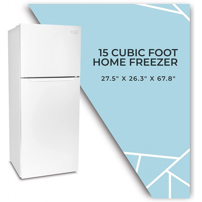 RICCI Apartment Size Refrigerator – 15 Cubic Feet Upright Refrigerator Full Size Fridge – Spacious Interior and Automatic Defrost – LED Lighting and User-Friendly Controller