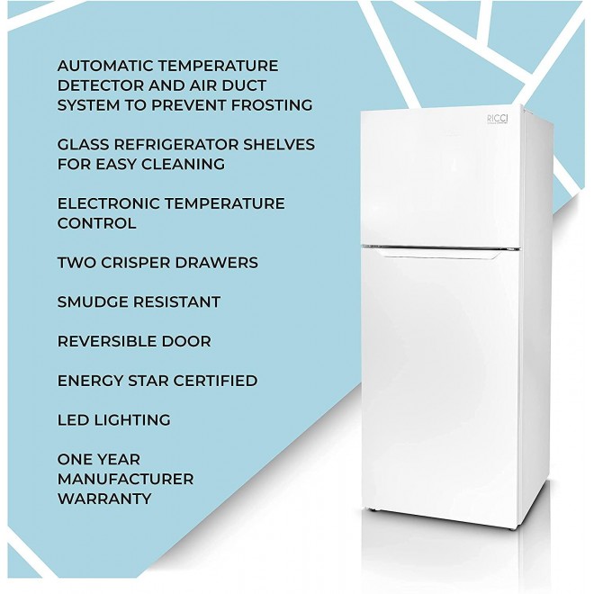 RICCI Apartment Size Refrigerator – 15 Cubic Feet Upright Refrigerator Full Size Fridge – Spacious Interior and Automatic Defrost – LED Lighting and User-Friendly Controller