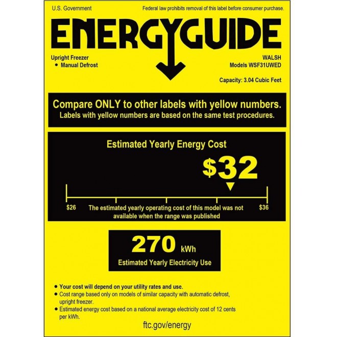 Walsh WSF31UWED Small Deep Compact Freezer, Adjustable Mechanical Temperature Control, 3.1 Cu.Ft, White