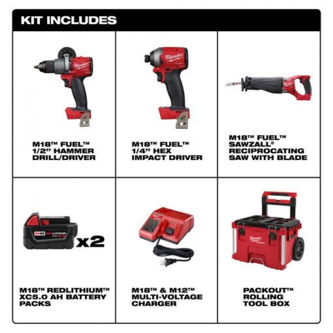 Milwaukee 2997-23SPO M18 FUEL 3-TOOL COMBO KIT W/PACKOUT