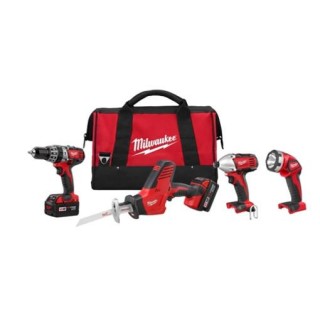 Milwaukee 2695-24 M18 Cordless Combo Compact Hammer Drill/all/1/4 Hex Impact Driver/Work Light