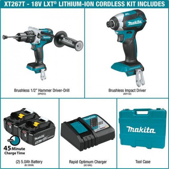 Makita XT267T 18V LXT 2 Pc. Combo Kit (5.0Ah)