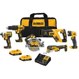 DeWalt DCK677D2 20V Max Brushless 6-Tool Kit: Hammer Drill/Driver, Impact Driver, Circular Saw, Recip Saw, Multi-Tool, Work Light, 2 Batteries and a Charger