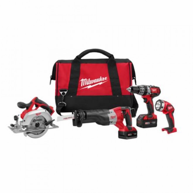 Milwaukee 2694-24 M18 4-Tool Combo Kit with Hammer Drill, Sawzall, Circular Saw, Worklight