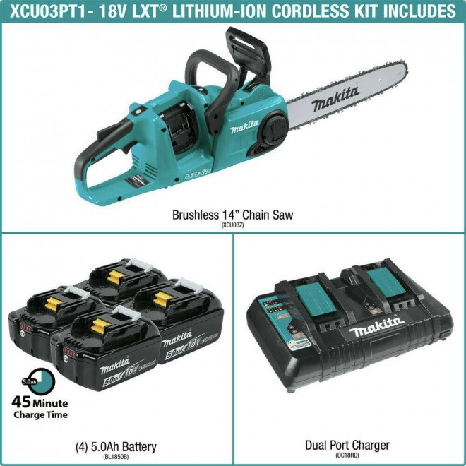 Makita XCU03PT1 Cordless Chain Saw with 4 Lithium-Ion Batteries